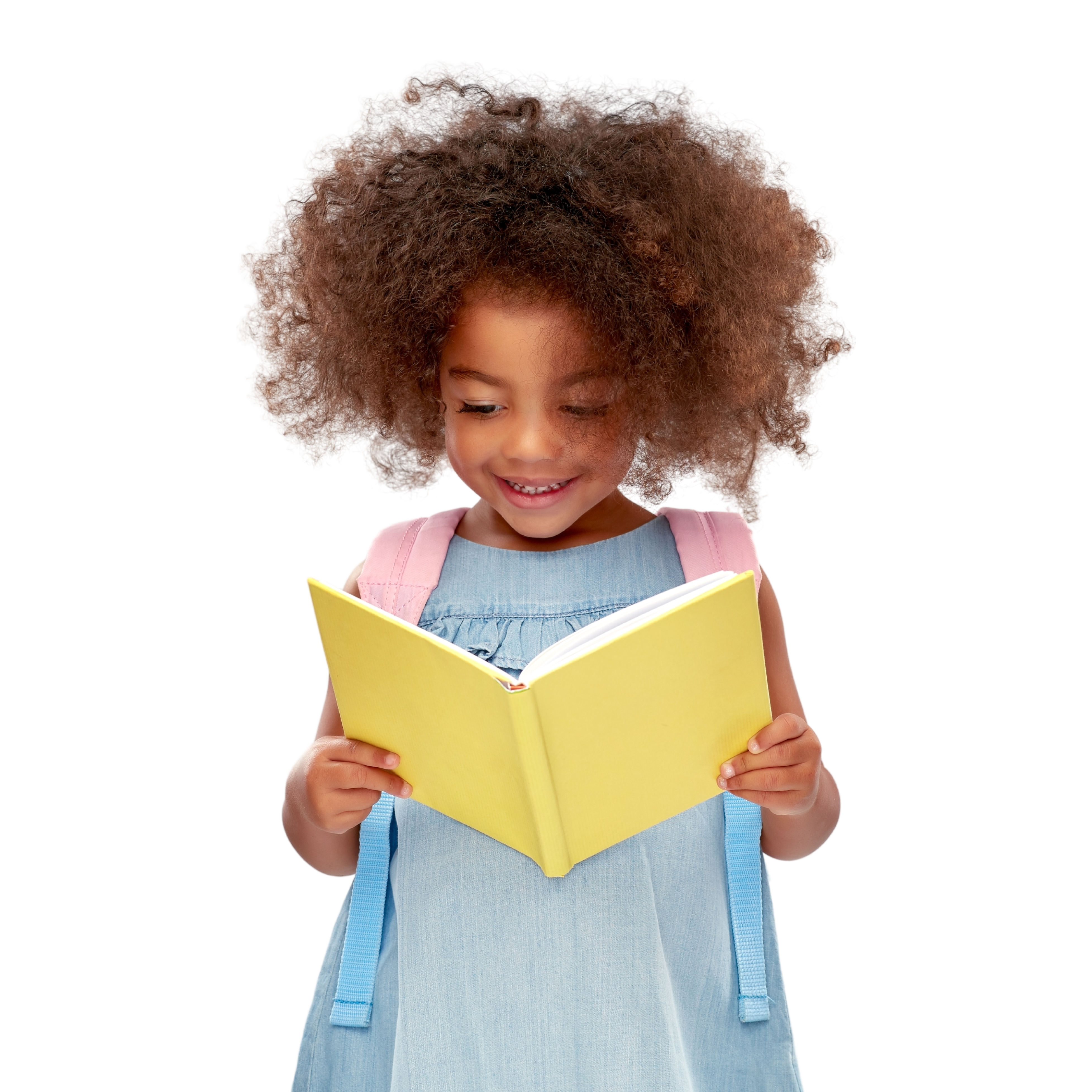 Little girl holding a yellow book