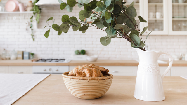 Neutral Kitchen with Wooden Tabletop